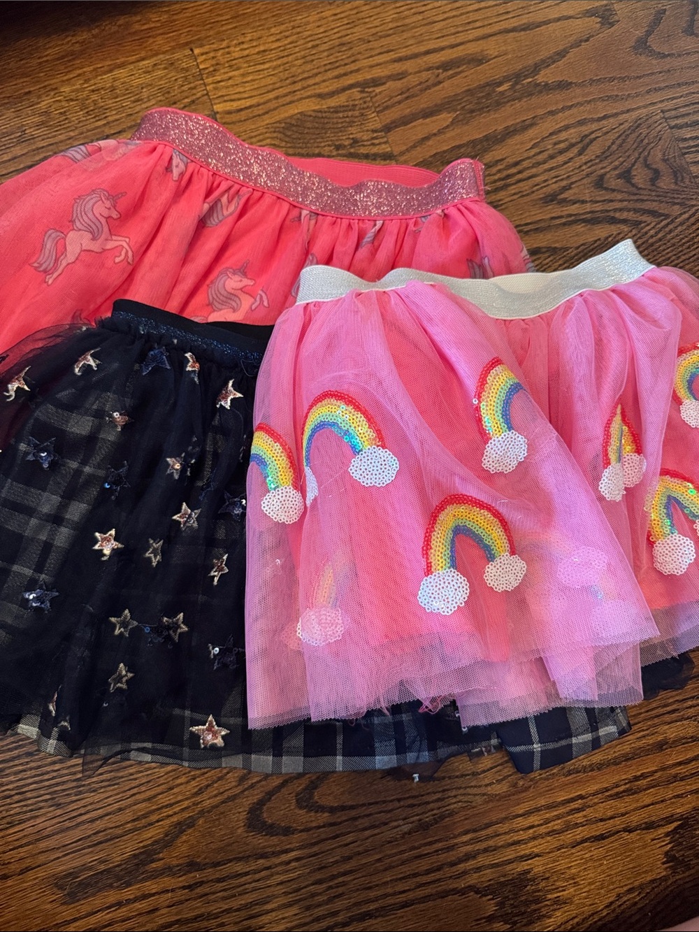 Girls Rainbow & Unicorn Tulle Skirts - Pink, Coral, Black